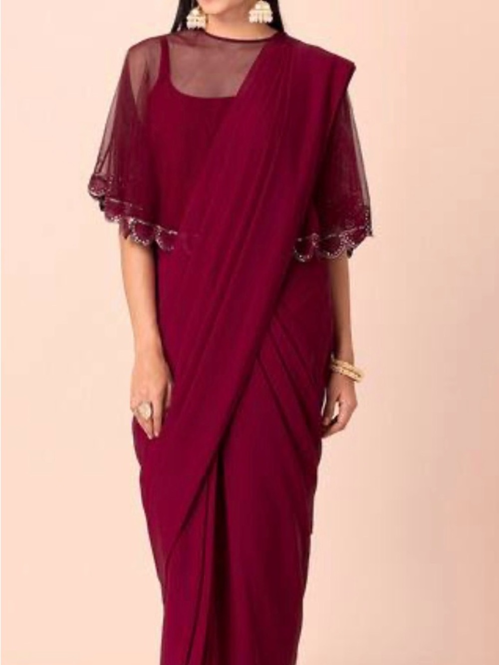 HOUSE OF INDYA CAPE PRE DRAPED SAREE NWT M